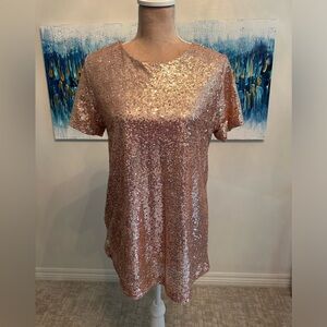 Sequined Short Sleeve Top - Rose Gold
